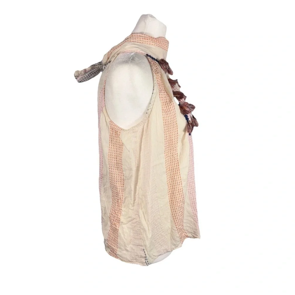 THML Anthropologie Boho Tank Top Embroidered Sz L Tassel Halter Gauze Sleeveless - Picture 4 of 14